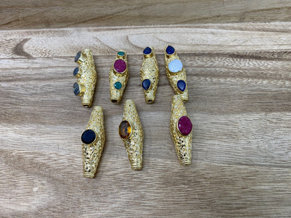 Nepal Bead, Abalone/ Emerald/ Ruby/ Citrine/ Blue Sapphire/ Pearl/ Black Onyx, 14K Matte Gold overlay/ Handcrafted Tibetan Bead for Necklace