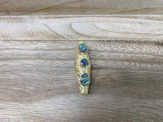 Nepal Bead, Abalone/ Emerald/ Ruby/ Citrine/ Blue Sapphire/ Pearl/ Black Onyx, 14K Matte Gold overlay/ Handcrafted Tibetan Bead for Necklace