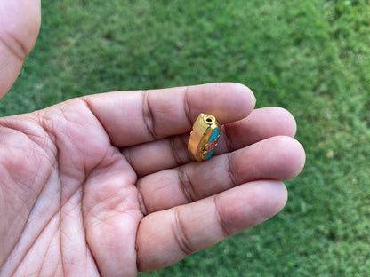 Nepal Beads, High Quality 18k Brushed Gold Overlay with Anti Tarnish,Turquoise with Coral Inlay Necklace Bead,Himalayan Handmade Ethnic Bead