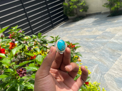 Nepal's Finest: Aesthetic Turquoise Women's Ring, Adjustable Unisex Ring, Antique Ring, Hippie Fashion, Two tone Ring.