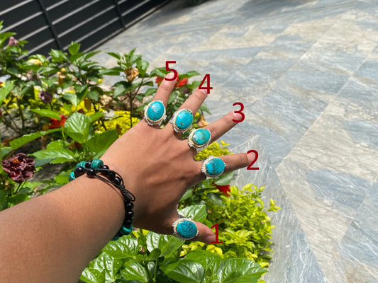 Nepalese Charm: Bohemian Turquoise Adjustable Ring, Hammered Ring, Handmade Ring, Oval Shaped Ring.