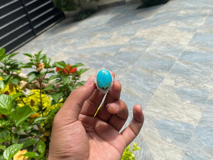 Nepalese Charm: Bohemian Turquoise Adjustable Ring, Hammered Ring, Handmade Ring, Oval Shaped Ring.