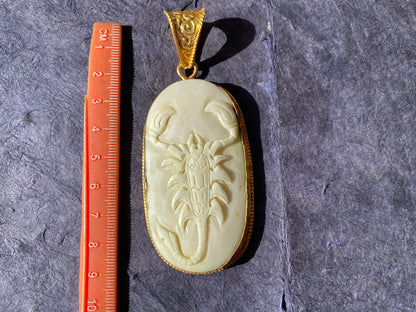 Scorpio Zodiac Sign Bone Pendant, Non Tarnish 18K Brushed Gold Overlay Over Brass, Horoscope, Medallion, Astrology Jewelry, Scorpion Design