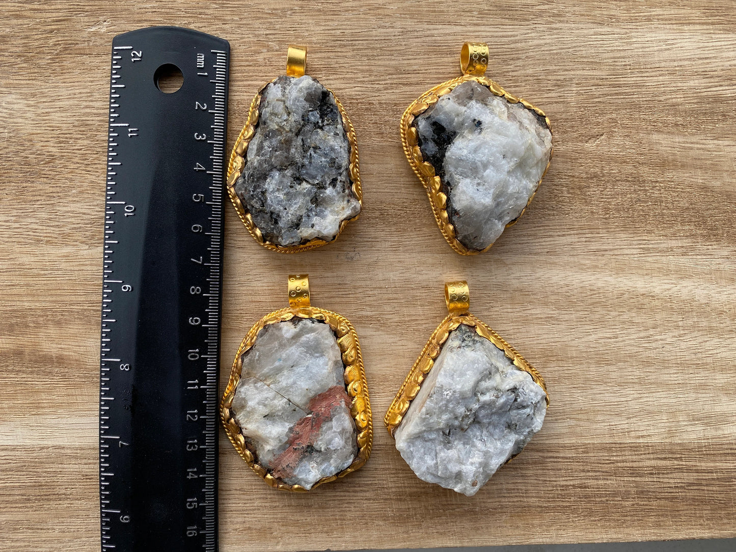 Big Chunky Raw Natural Rainbow Moonstone Pendant, Non Tarnish Brushed Gold Overlay, Raw Crystal Jewelry, Crown Chakra, Elegant Design