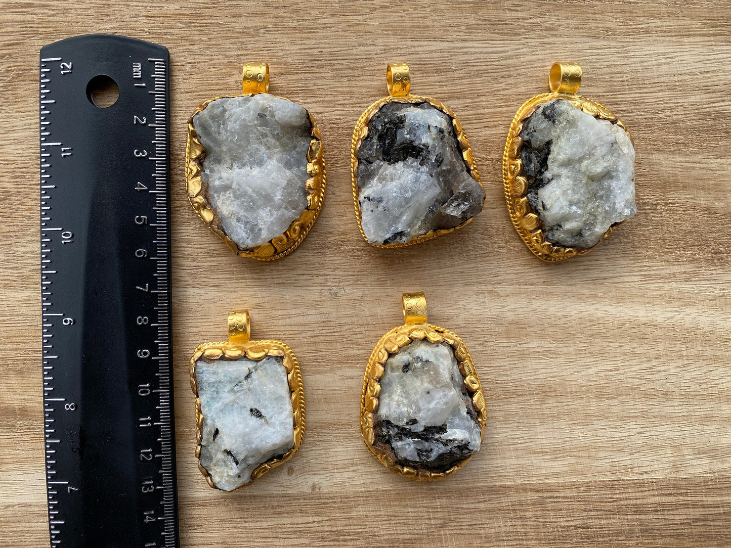 Big Chunky Raw Natural Rainbow Moonstone Pendant, Non Tarnish Brushed Gold Overlay, Raw Crystal Jewelry, Crown Chakra, Elegant Design