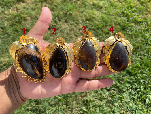 Amber Gemstone Pendant, Non tarnish Brushed Gold Overlay Jewelry, Fossilized Resin, Ancient Treasure, Organic Jewelry, Vintage Allure
