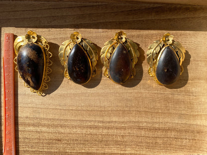 Amber Gemstone Pendant, Non tarnish Brushed Gold Overlay Jewelry, Fossilized Resin, Ancient Treasure, Organic Jewelry, Vintage Allure