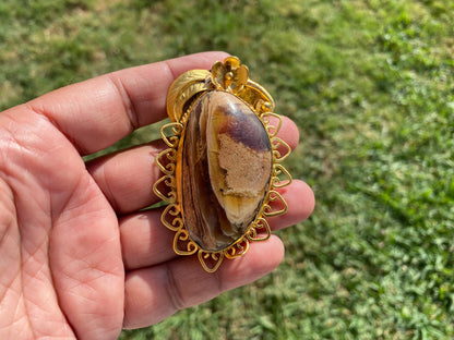 Amber Gemstone Pendant, Non tarnish Brushed Gold Overlay Jewelry, Fossilized Resin, Ancient Treasure, Organic Jewelry, Vintage Allure