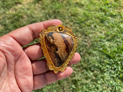 Amber Gemstone Pendant, Non tarnish Brushed Gold Overlay Jewelry, Fossilized Resin, Ancient Treasure, Organic Jewelry, Vintage Allure