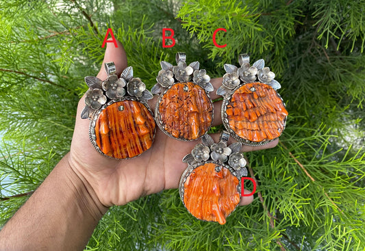 Spiny Oyster Handcrafted Tibetan Silver Pendant; Ocean Inspired Jewelry, Unique Ethnic Bohemian Necklace Pendant for Men & Women, Gift ideas