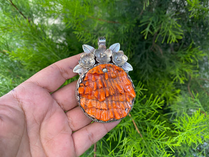 Spiny Oyster Handcrafted Tibetan Silver Pendant; Ocean Inspired Jewelry, Unique Ethnic Bohemian Necklace Pendant for Men & Women, Gift ideas