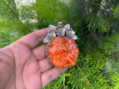 Spiny Oyster Handcrafted Tibetan Silver Pendant; Ocean Inspired Jewelry, Unique Ethnic Bohemian Necklace Pendant for Men & Women, Gift ideas