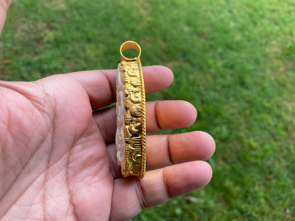 Ohm Mani Mantra Pendant, High Quality 18K Matte Gold Overlay Non Tarnish, Hand Carved Buffalo Bone, Spiritual Jewelry, Unisex Chakra Pendant