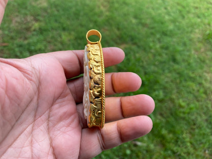 Ohm with Lotus Flower Pendant, High Quality 18K Matte Gold Overlay Non Tarnish, Hand Carved Buffalo Bone, Yoga Jewelry, Unisex Chakra, Boho