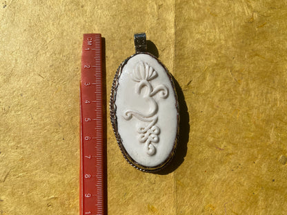 Ohm with Lotus Hand Carved Buffalo Bone Tibetan Silver Pendant For Men or Women, Yoga Meditation Jewelry, Unisex Chakra Pendant, Mani Mantra