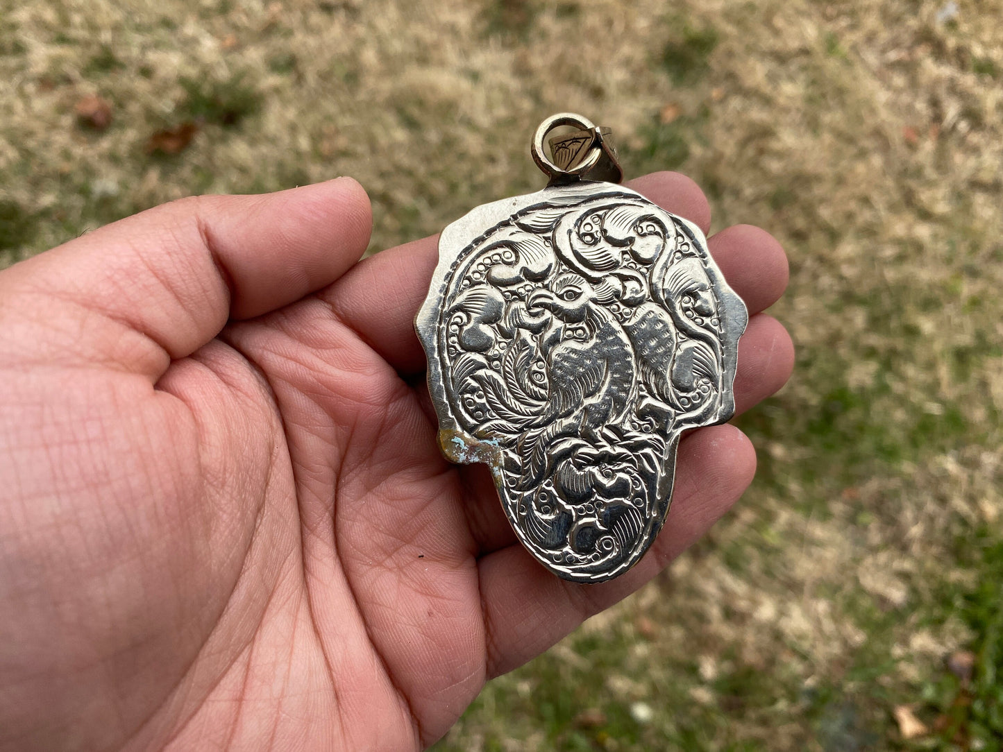 Om with Lotus Hand Carved Buffalo Bone Tibetan Silver Pendant For Men or Women, Yoga Meditation Jewelry, Unisex Chakra Pendant, Mani Mantra