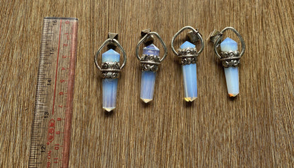 Opalite Pendant: Bohemian Charm with Emotional and Spiritual Benefits, Hammered Tibetan Silver, Unique Tibetan Pendant, Perfect Unisex gift.
