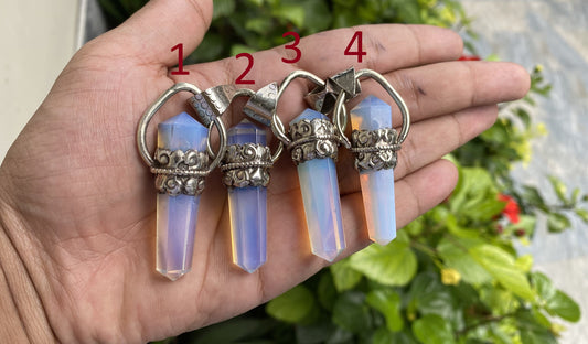 Opalite Pendant: Bohemian Charm with Emotional and Spiritual Benefits, Hammered Tibetan Silver, Unique Tibetan Pendant, Perfect Unisex gift.