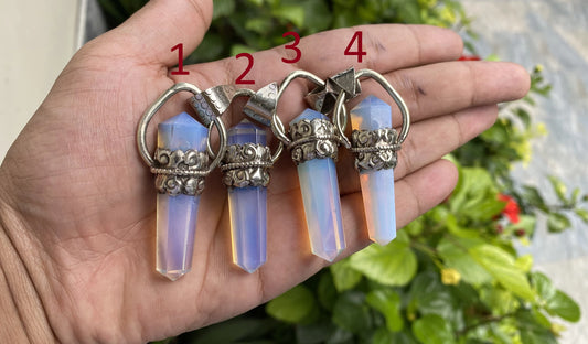 Opalite Pendant: Bohemian Charm with Emotional and Spiritual Benefits, Hammered Tibetan Silver, Unique Tibetan Pendant, Perfect Unisex gift.