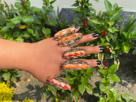Organic Glamour: Hammered Spiny Oyster Tibetan Silver Boho Ring, Big Aesthetic Ring.
