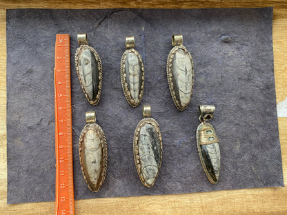 Orthoceras Fossil Tibetan Silver Pendant, Fossilized Pendant, Wiccan Jewelry, Black Stone Pendant, Fossil Jewelry, Orthoceras Jewelry, Boho