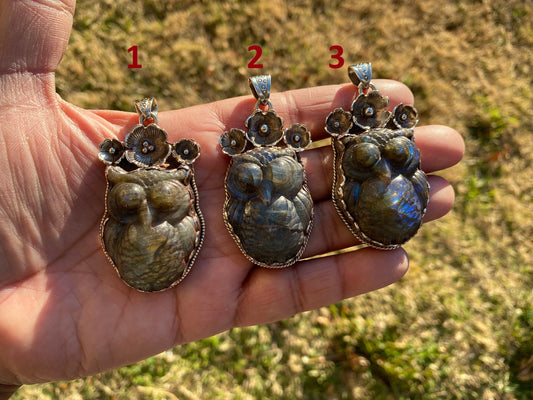 Hand Carved Owl Labradorite Tibetan Silver Pendant, Owl Pendant, Labradorite Owl, Blue Labradorite, Wildlife Jewelry, Animal Lover's Pendant