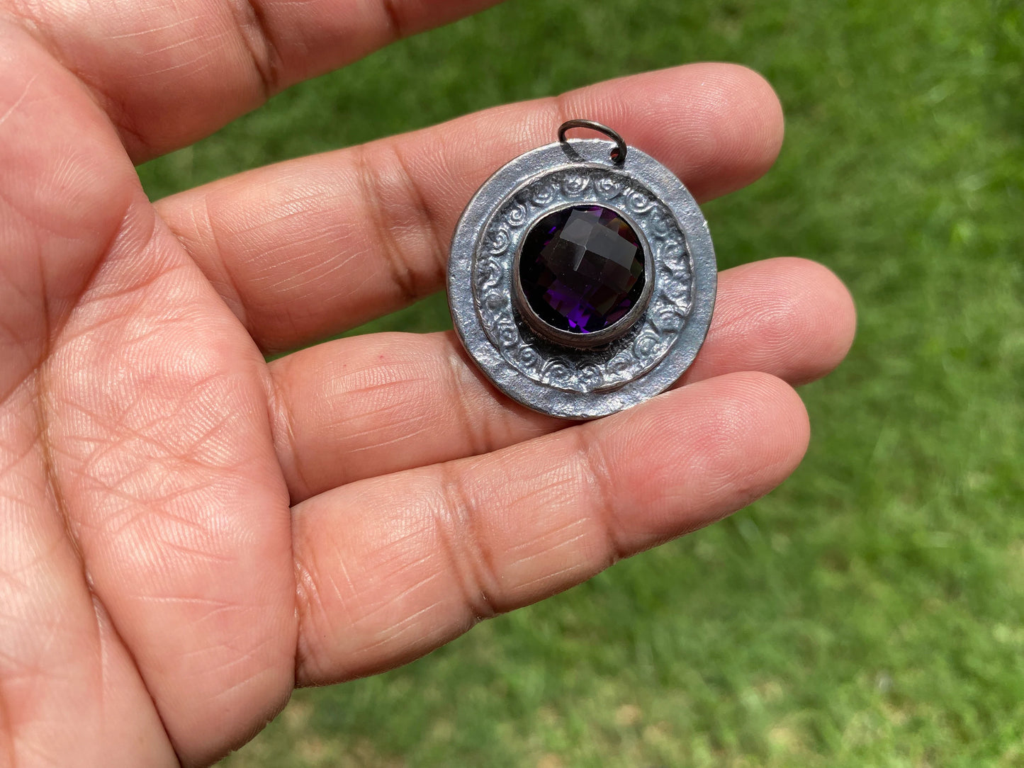 Oxidize Brass Small Pendant, Faceted Amethyst or Smoky Topaz Gemstone Pendant, for Earring/Necklace, Handmade in Nepal, Unique Boho Jewelry