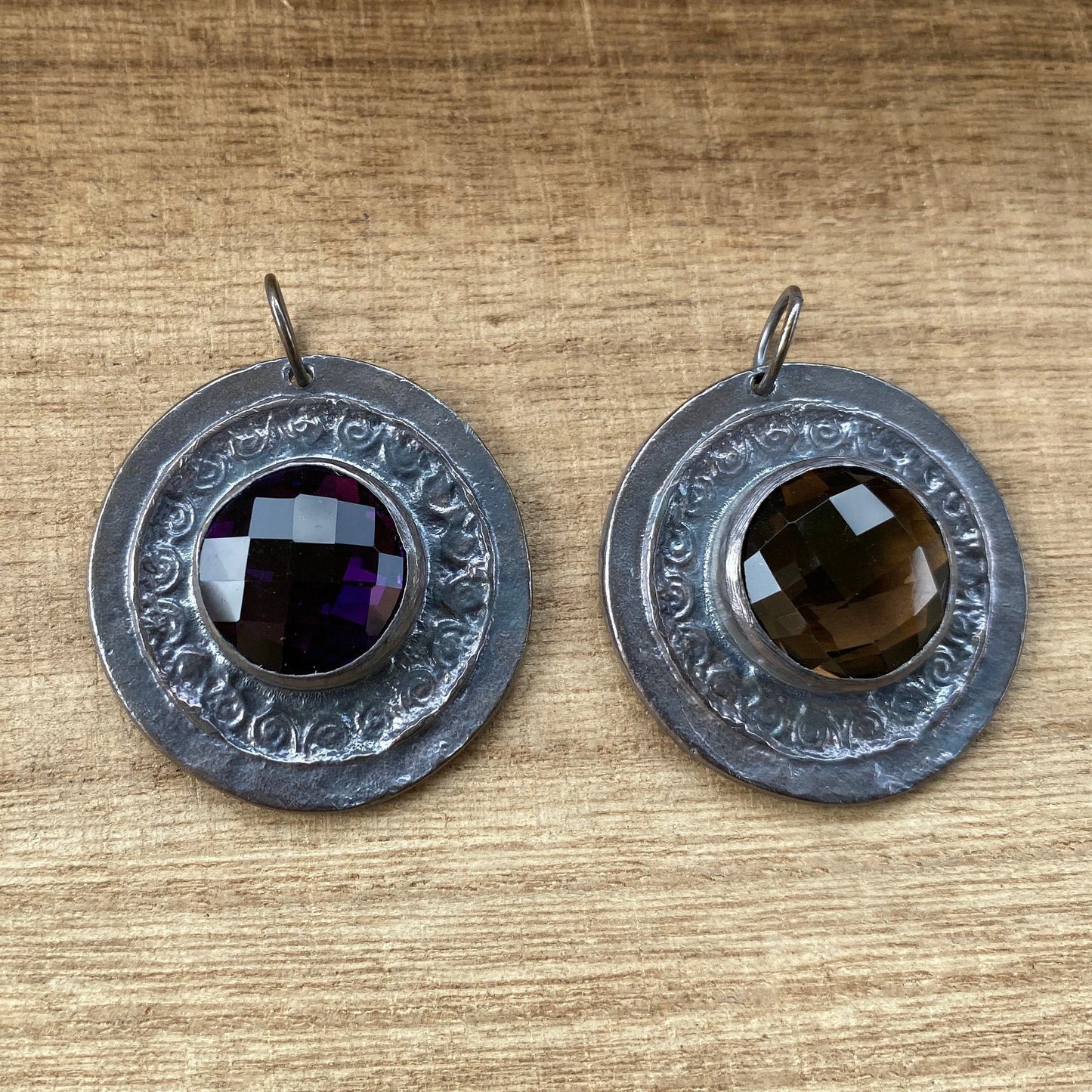 Oxidize Brass Small Pendant, Faceted Amethyst or Smoky Topaz Gemstone Pendant, for Earring/Necklace, Handmade in Nepal, Unique Boho Jewelry