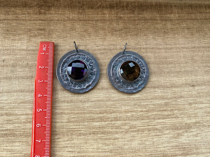 Oxidize Brass Small Pendant, Faceted Amethyst or Smoky Topaz Gemstone Pendant, for Earring/Necklace, Handmade in Nepal, Unique Boho Jewelry