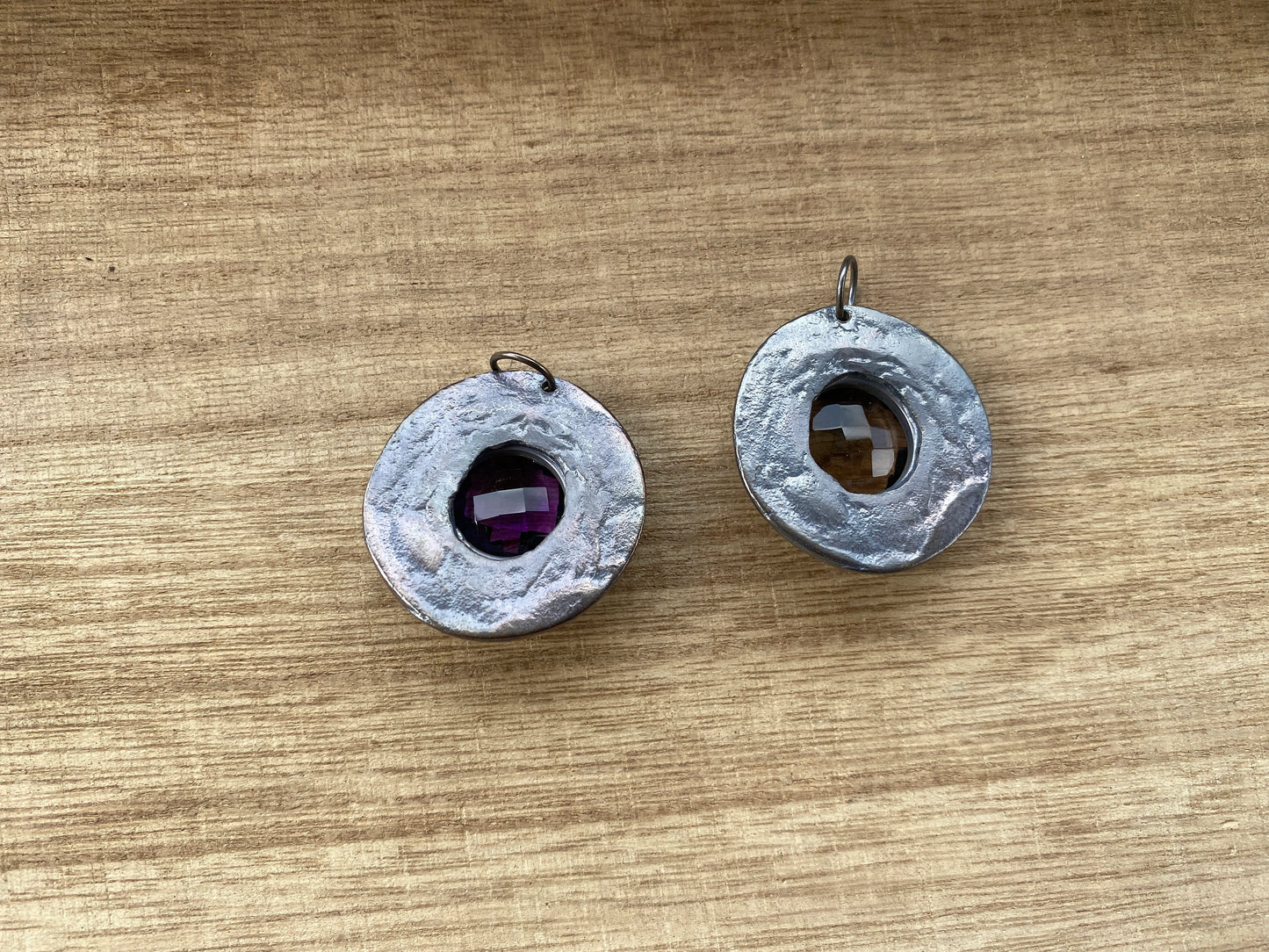 Oxidize Brass Small Pendant, Faceted Amethyst or Smoky Topaz Gemstone Pendant, for Earring/Necklace, Handmade in Nepal, Unique Boho Jewelry