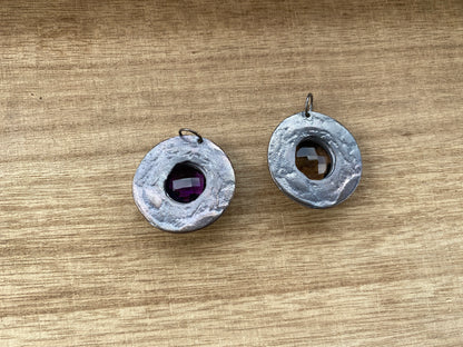 Oxidize Brass Small Pendant, Faceted Amethyst or Smoky Topaz Gemstone Pendant, for Earring/Necklace, Handmade in Nepal, Unique Boho Jewelry