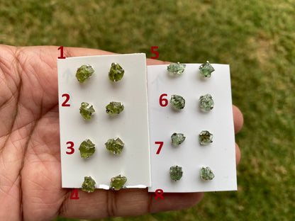 Raw Natural Peridot Gemstone Sterling Silver Stud Earrings, Peridot Earrings, Prong Stud Earring, August Birthstone, Ear Stud, Bridesmaid