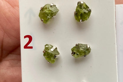 Raw Natural Peridot Gemstone Sterling Silver Stud Earrings, Peridot Earrings, Prong Stud Earring, August Birthstone, Ear Stud, Bridesmaid