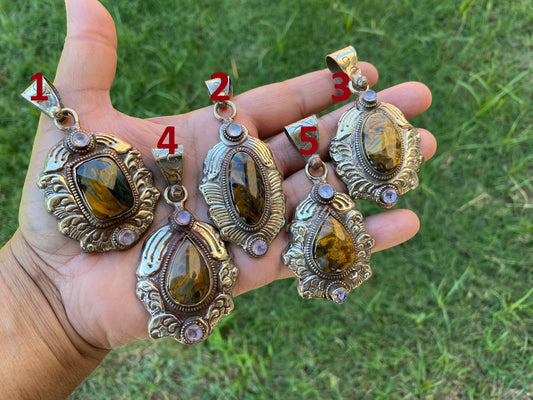Pietersite Natural Stone Tibetan Silver Pendant, Pietersite Pendant For Necklaces, Big Size Gemstone Pendant, Handmade Gemstone Jewelry Gift