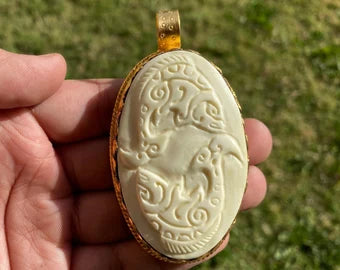 Pisces Zodiac Sign Bone Pendant, Non Tarnish 18k Brushed Gold Overlay, Horoscope Medallion, Astrological Sign, Zodiac Symbol, Zodiac Jewelry