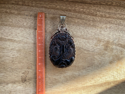 Pisces Zodiac Symbol Tibetan Silver Pendant, Black Obsidian, Fish Symbol Pendant, Birth Sign Jewelry, Horoscope Inspired, Astrology Jewelry