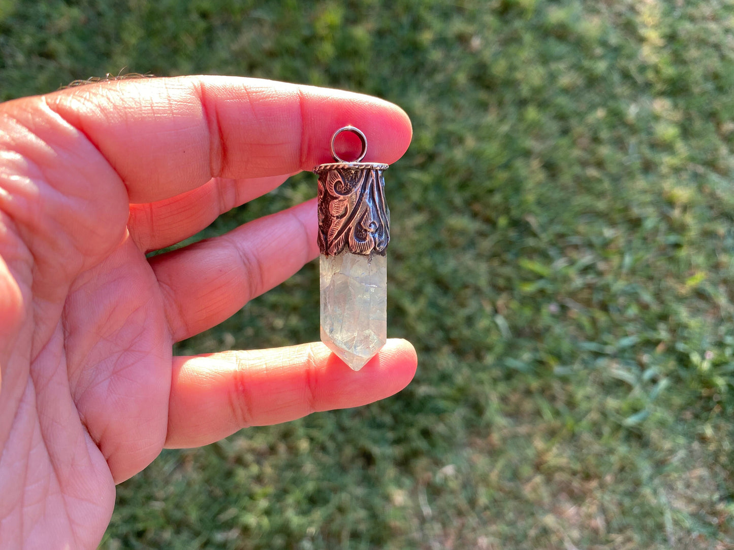 Pointed Fluorite Sterling Silver Pendant, Natural Green Gemstone, Healing Balance Pendant for Necklace, Meditation Grounding Calming Pendant