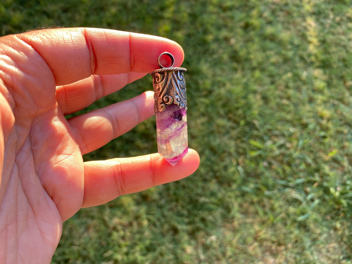Pointed Fluorite Sterling Silver Pendant, Natural Green Gemstone, Healing Balance Pendant for Necklace, Meditation Grounding Calming Pendant