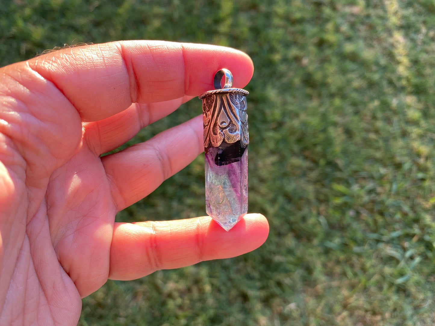 Pointed Fluorite Sterling Silver Pendant, Natural Green Gemstone, Healing Balance Pendant for Necklace, Meditation Grounding Calming Pendant