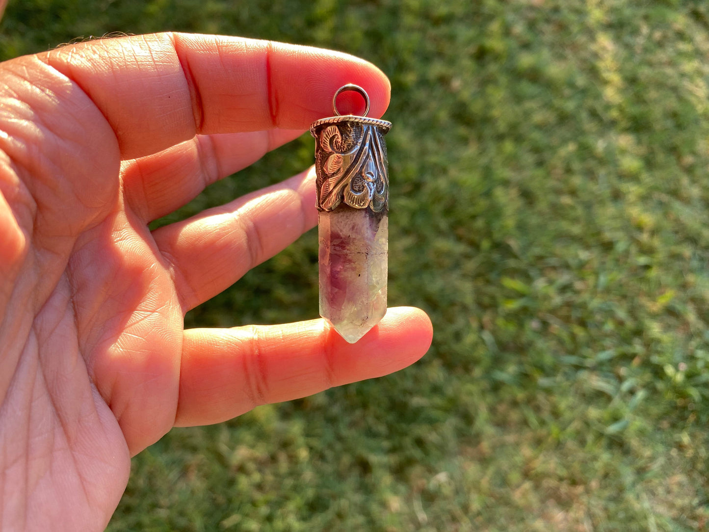 Pointed Fluorite Sterling Silver Pendant, Natural Green Gemstone, Healing Balance Pendant for Necklace, Meditation Grounding Calming Pendant