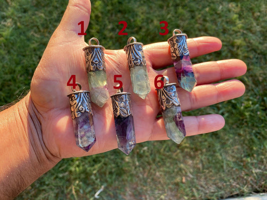 Pointed Fluorite Sterling Silver Pendant, Natural Green Gemstone, Healing Balance Pendant for Necklace, Meditation Grounding Calming Pendant