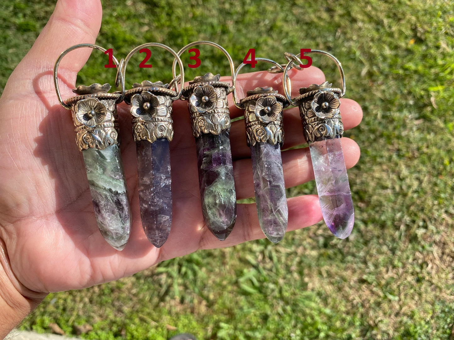 Pointed Fluorite Tibetan Silver Pendant, High-Quality Gemstone Jewelry, Crystal Point Bohemian Necklace, Metaphysical Fluorite Pendant