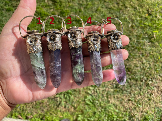 Pointed Fluorite Tibetan Silver Pendant, High-Quality Gemstone Jewelry, Crystal Point Bohemian Necklace, Metaphysical Fluorite Pendant