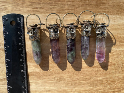 Pointed Fluorite Tibetan Silver Pendant, High-Quality Gemstone Jewelry, Crystal Point Bohemian Necklace, Metaphysical Fluorite Pendant