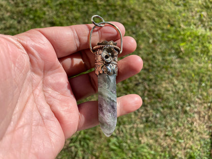 Pointed Fluorite Tibetan Silver Pendant, High-Quality Gemstone Jewelry, Crystal Point Bohemian Necklace, Metaphysical Fluorite Pendant
