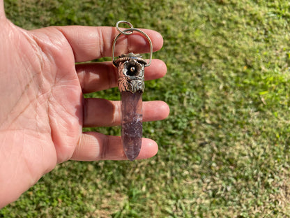 Pointed Fluorite Tibetan Silver Pendant, High-Quality Gemstone Jewelry, Crystal Point Bohemian Necklace, Metaphysical Fluorite Pendant