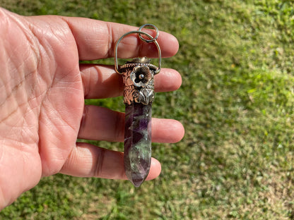 Pointed Fluorite Tibetan Silver Pendant, High-Quality Gemstone Jewelry, Crystal Point Bohemian Necklace, Metaphysical Fluorite Pendant