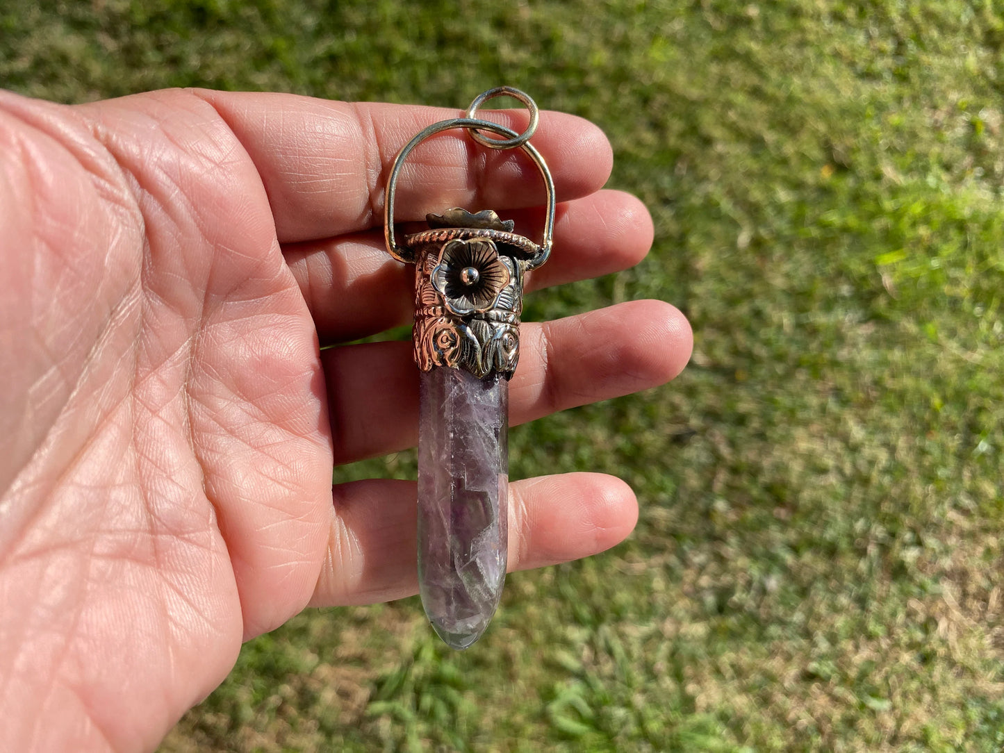 Pointed Fluorite Tibetan Silver Pendant, High-Quality Gemstone Jewelry, Crystal Point Bohemian Necklace, Metaphysical Fluorite Pendant