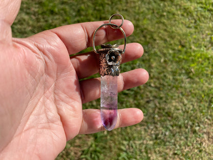 Pointed Fluorite Tibetan Silver Pendant, High-Quality Gemstone Jewelry, Crystal Point Bohemian Necklace, Metaphysical Fluorite Pendant