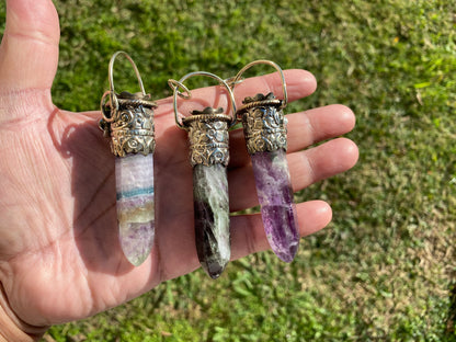 Pointed Fluorite Tibetan Silver Pendant, Natural Green Gemstone, Healing Balance Pendant for Necklace, Meditation Grounding Calming Pendant